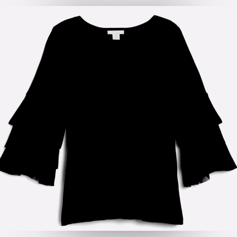 Ethelda Ruffle Bell Sleeve Sweater, Size 1X in Black